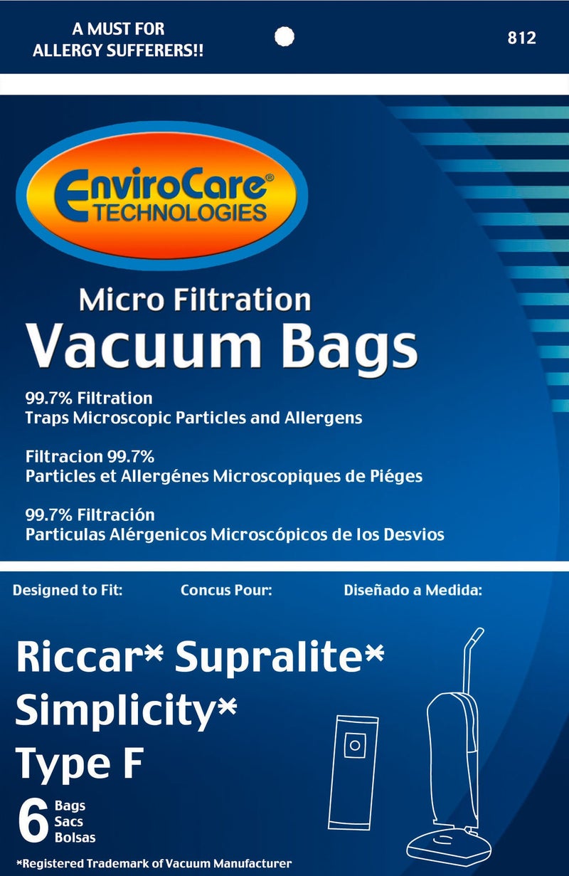 EnviroCare Replacement Micro Filtration Vacuum Cleaner Dust Bags made to fit Riccar Supralite and Simplicity Type F Uprights 6 pack - Image 2